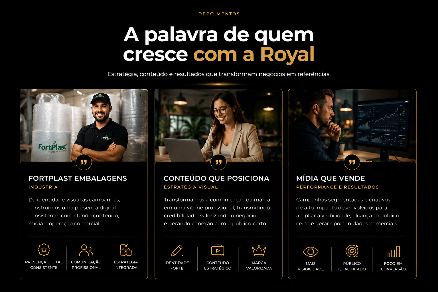 Composição visual ROYAL Intelligence: estratégia visual, consistência e presença profissional